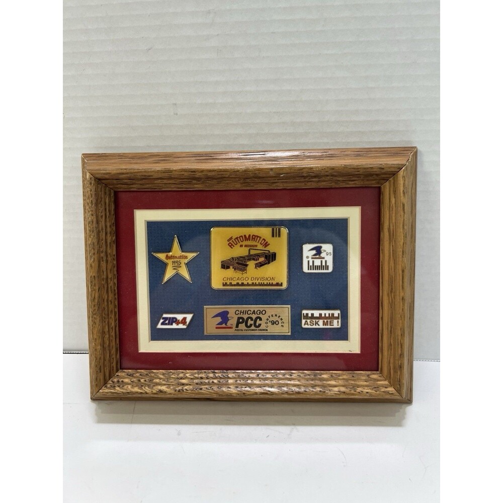 USPS Postal Service Memorabilia Chicago Division 1990 Framed Pin Set Vintage